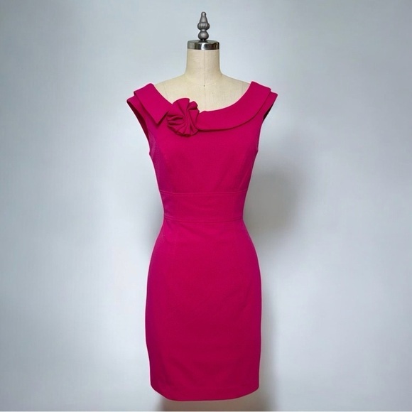Calvin Klein Pink Sheath Dress Floral Scoop Neckline Size 4 - Picture 1 of 8